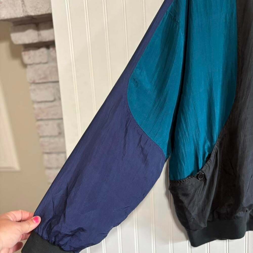 Vintage Stock Options Colorblock Bomber Jacket Teal Purple Black - Picture 3 of 8